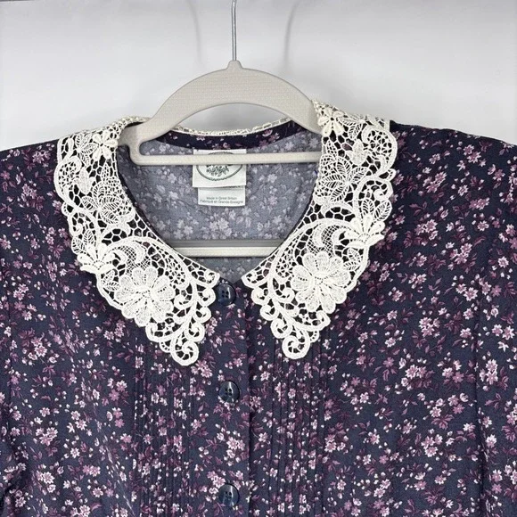 VTG Laura Ashley Lace Collar Tea Dress 4 Purple Prairie Romantic Coquette Ditsy - Picture 4 of 12
